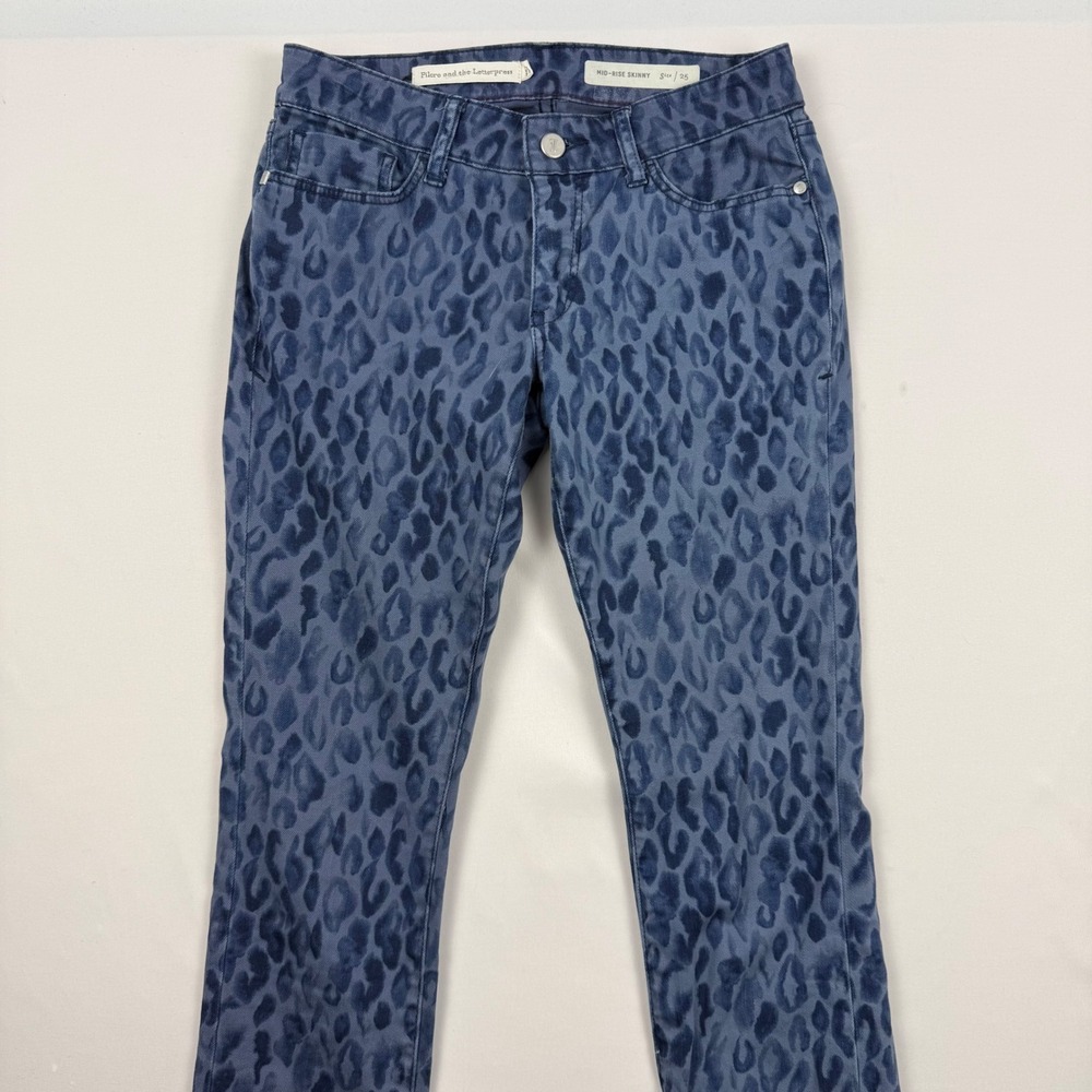 Pilcro and the Letterpress‎ Blue Leopard Print Mid-Rise Skinny Jeans Size 25